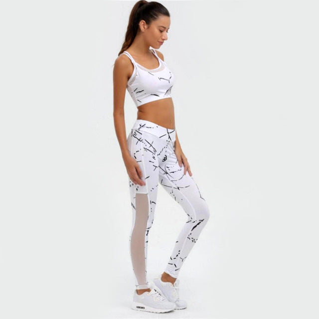 Marble Printed Mesh Sports Suit