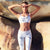 Marble Printed Mesh Sports Suit
