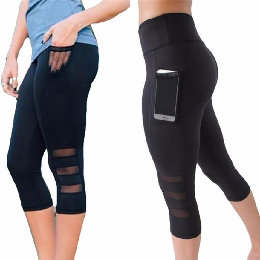 Black Mesh Fitness Leggings with Pockets
