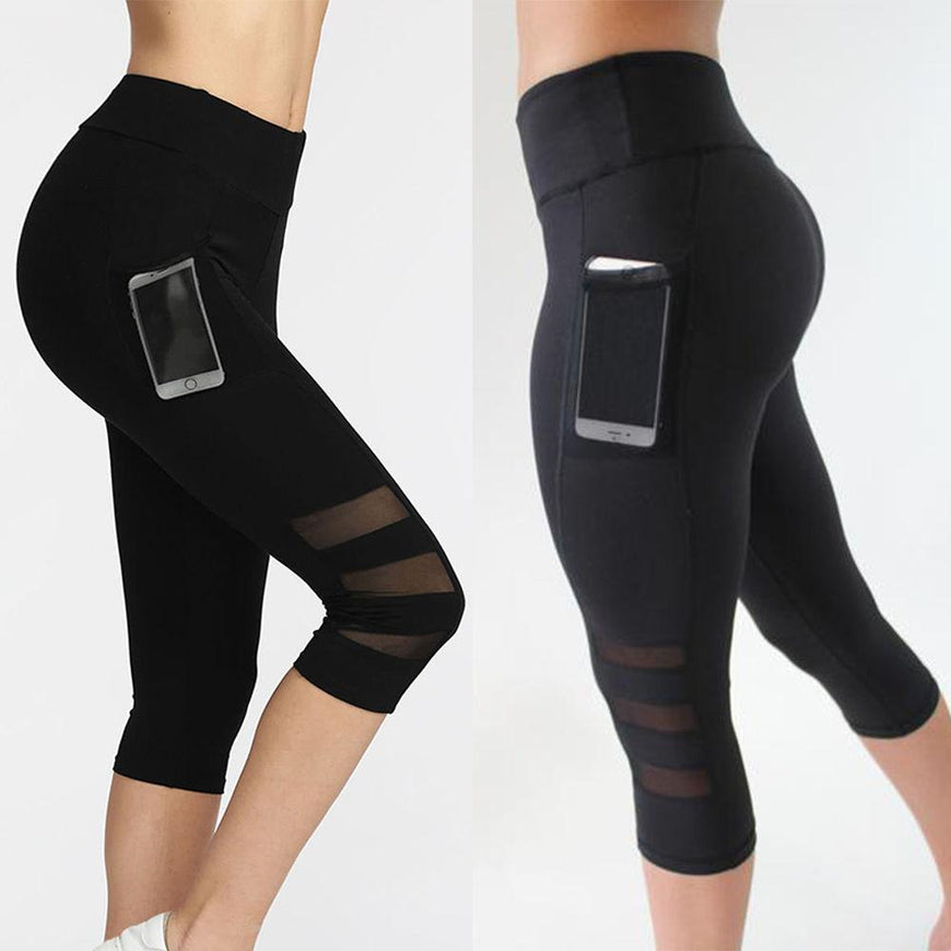 Black Mesh Fitness Leggings with Pockets