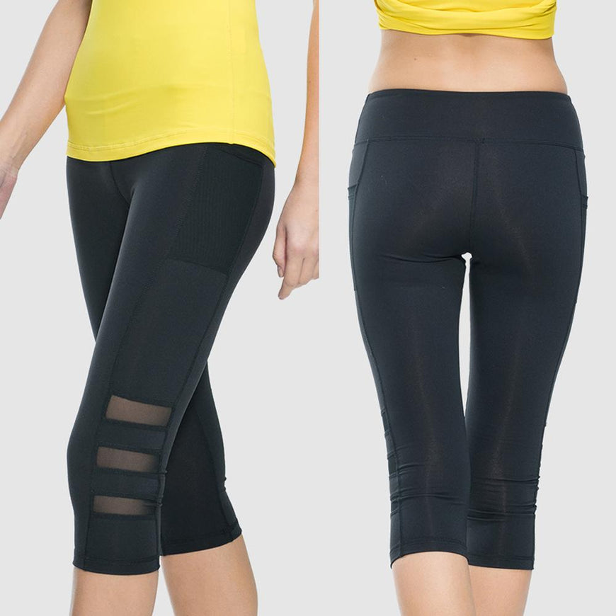 Black Mesh Fitness Leggings with Pockets