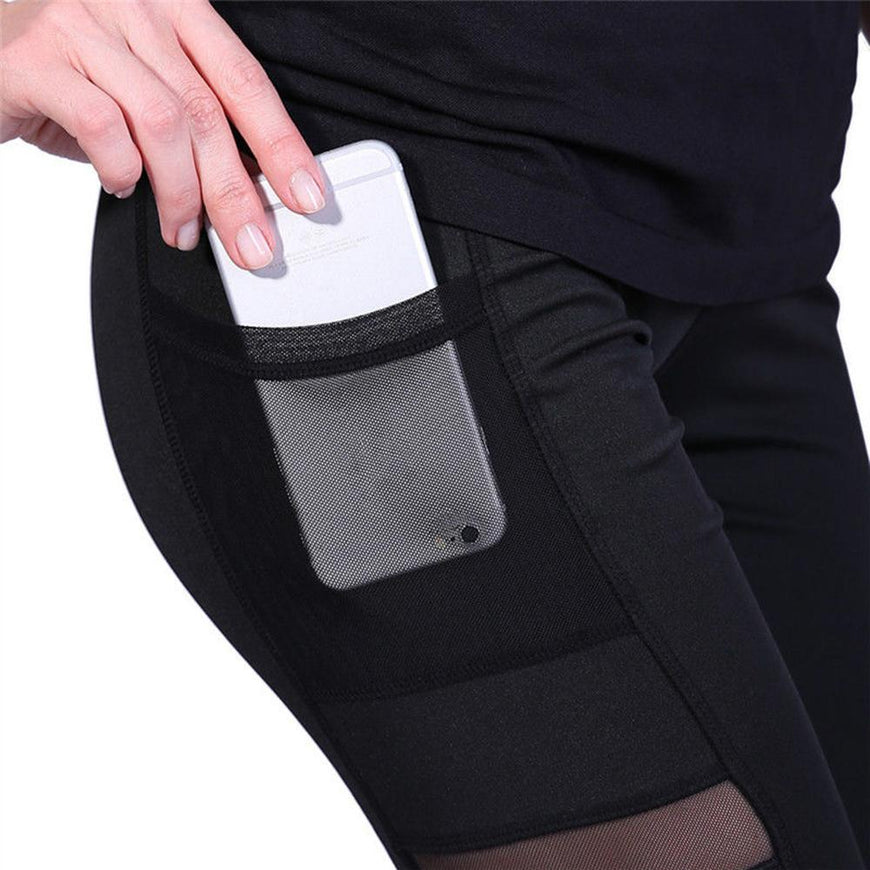 Black Mesh Fitness Leggings with Pockets