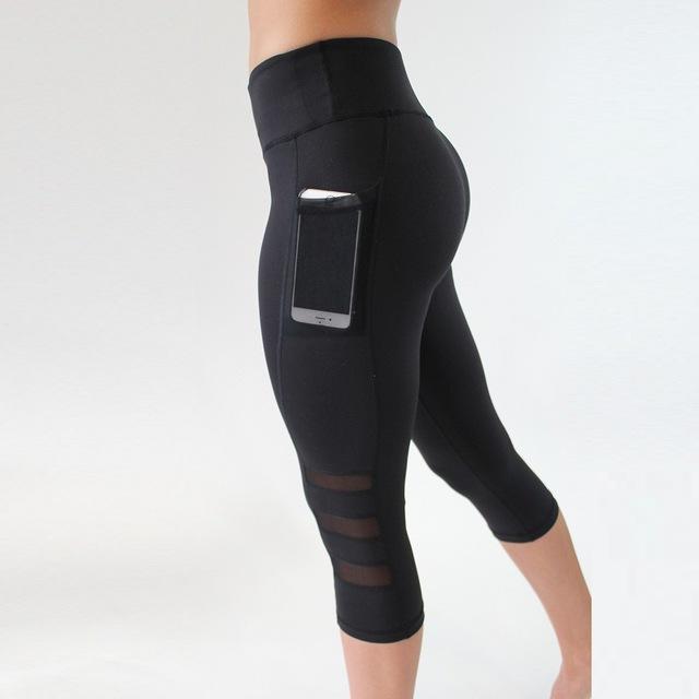 Black Mesh Fitness Leggings with Pockets